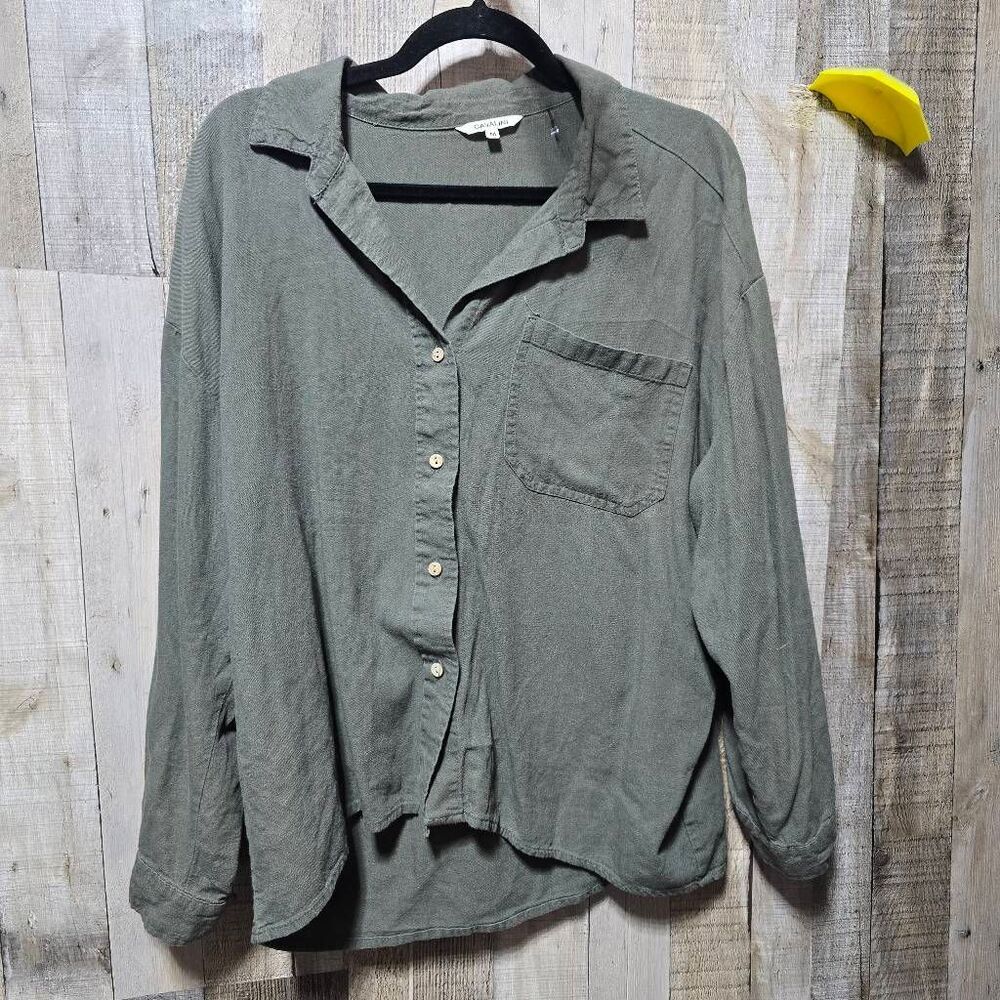Cavalini Olive Green Linen Blend Button Down Shirt Medium Gorpcore Fall Versatil